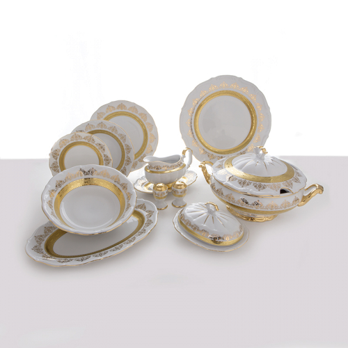 Столовый сервиз на 6 перс. 27 пред. "Лист белый Золото" Bavarian Porcelain (Бавария) Германия