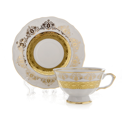 Набор для чая (200 мл) на 6 перс. 12 пред. "Лист белый Золото" Bavarian Porcelain Германия