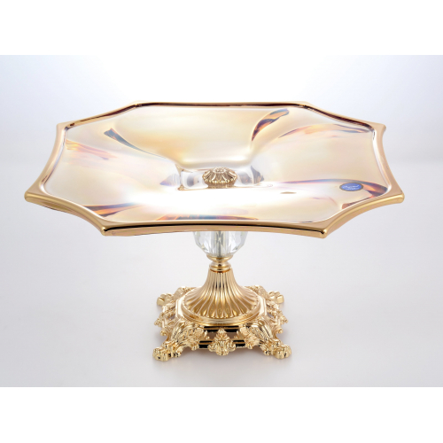 Тортница на ножке 33 см "NEPTUNE" Bohemia Gold Crystal (Богемия) Чехия 