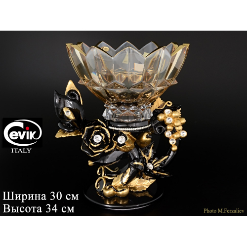 Ваза для фруктов 34х30 см "Cevik Group" Черные цветы Италия Ваза для фруктов 34х30 см "Cevik Group" Черные цветы Италия