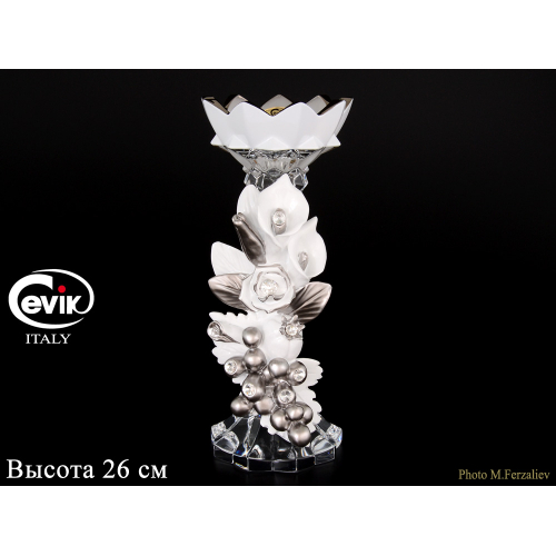 Подсвечник 26 см  "Cevik Black" Платина Италия