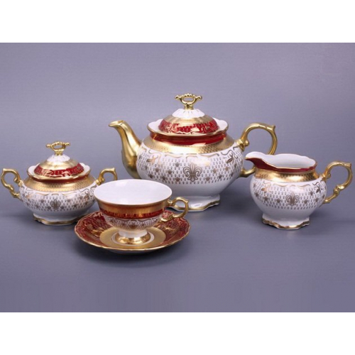 Чайный сервиз на 6 перс. 15 пред. "Мария-Луиза /Красная/Королевская лилия" Royal Czech Porcelain Чехия