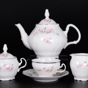 Чайный сервиз на 6 перс. 15 пред. "Роза серая/платина" Bernadotte (Бернадот)