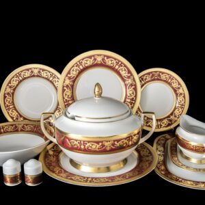 Столово-чайный сервиз на 12 перс. 84 пред. "Imperial Bordeaux Gold" Falken Porsellan