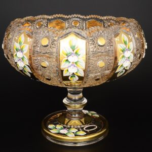Фруктовница на ножке 25 см "Роспись Хрусталь с Золотом" Bohemia (Богемия)